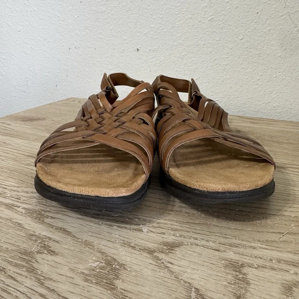 Easy-Spirit Tan Semar Fisherman Woven Leather Sandals Open Toe Womens Size 9.5 M